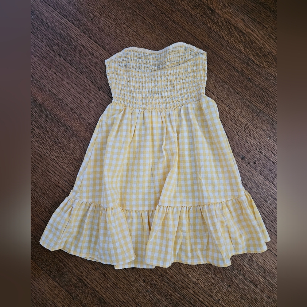 Twenty Ten Yellow Gingham Smocked Mini Dress | Halter Tie - Picture 7 of 7